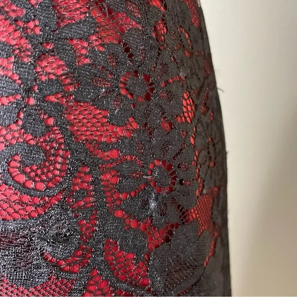 Chelsea & Violet Short Sleeve High Low Dress Black Lace Over Red Size Small